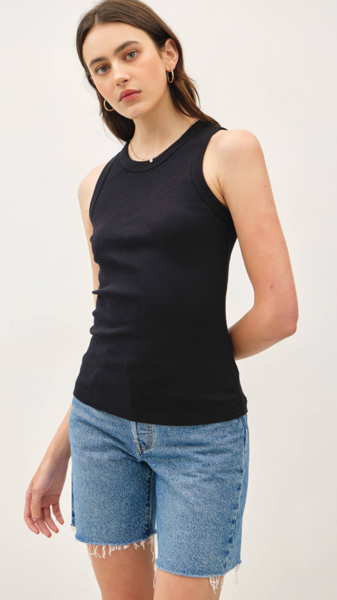Black Cotton Round Neck Tank