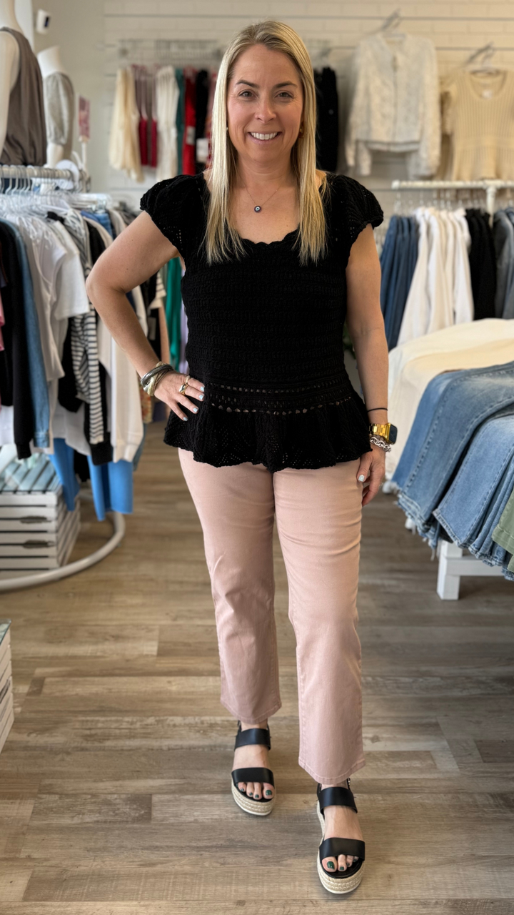 Petite Mid Rise Dusty Rose Twill Slim Straight Jeans