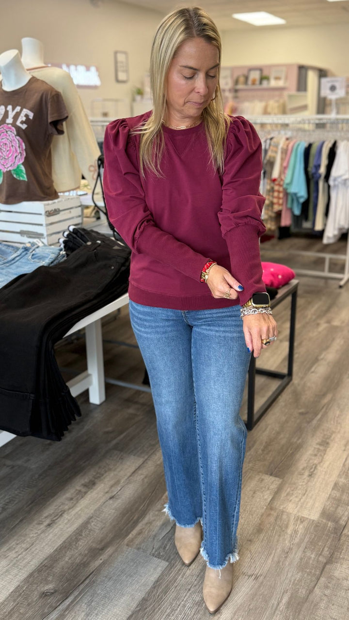 Puff Long Sleeve Sweatshirt With Rib Cuffs