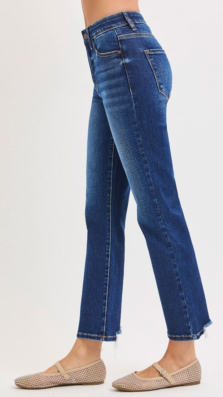 High Rise Tummy Control Dark Wash Crop Straight Jeans