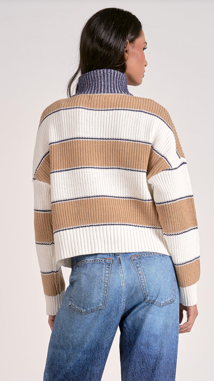 Camel Quarter Zip Colorblock Sweater