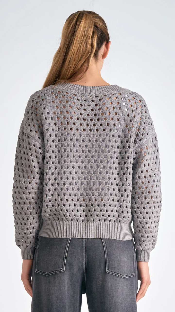 Gray Open Knit Sweater Cardigan