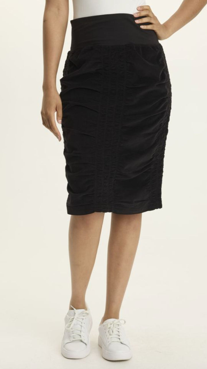 Black Stretch Cord Midi Trace Skirt