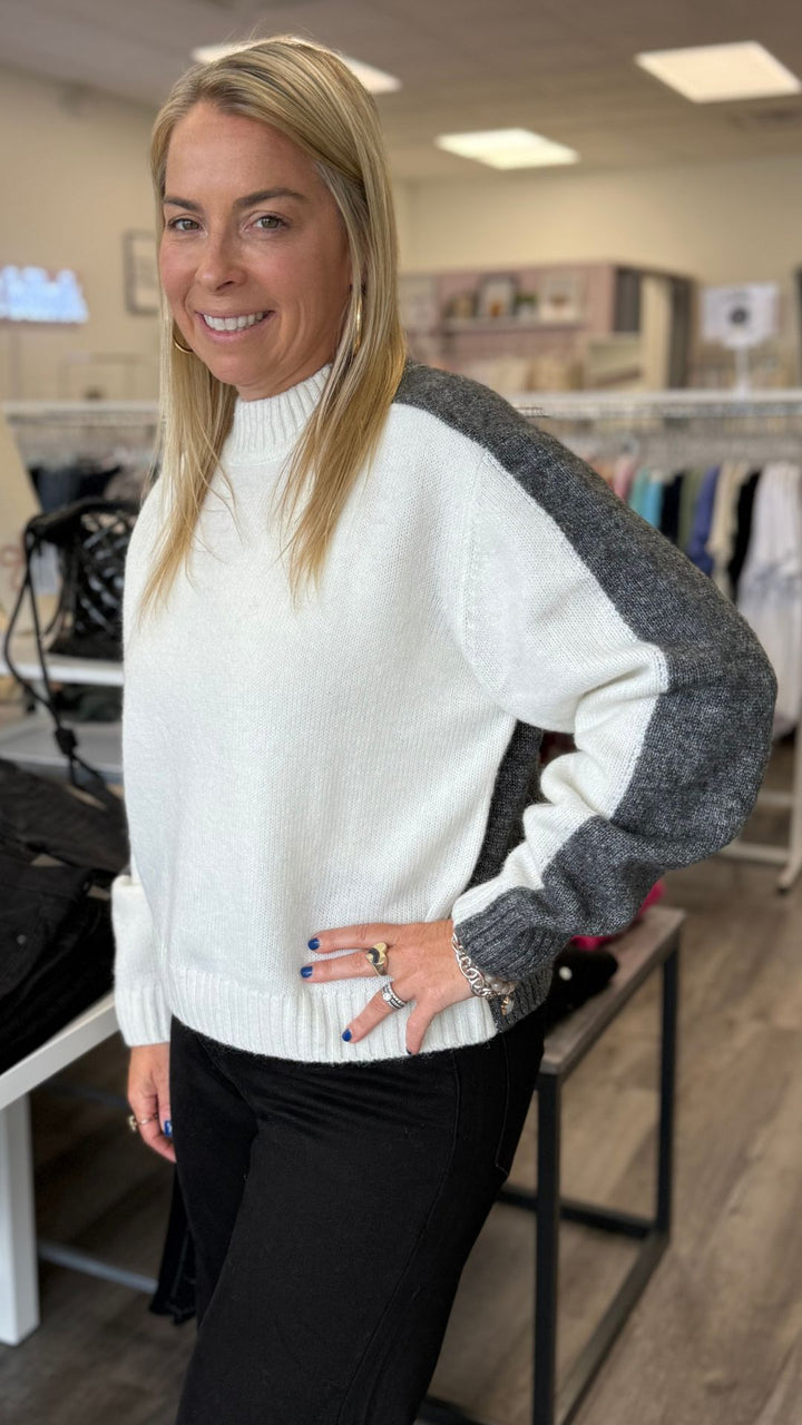Gray And White Colorblock Sweater