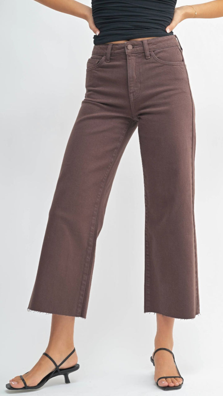 High Rise Espresso Slim Wide Leg Jeans
