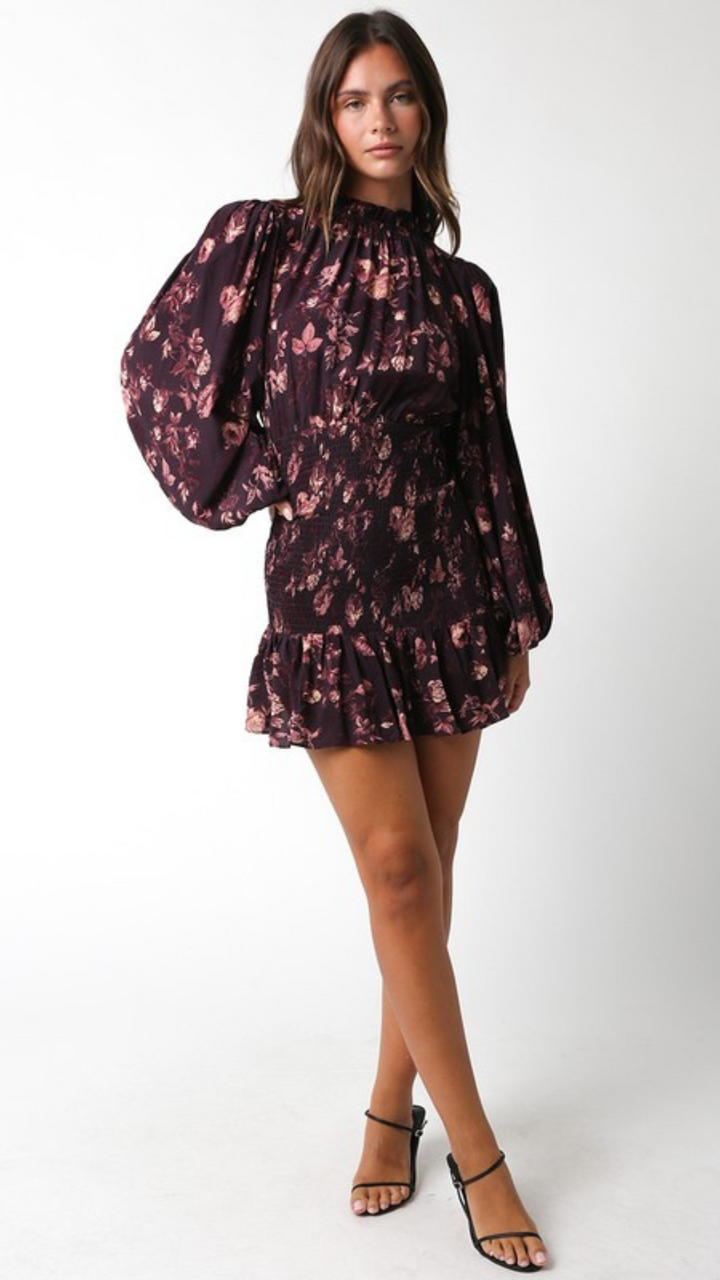 Smocked Waist Puff Sleeve Mini Dress