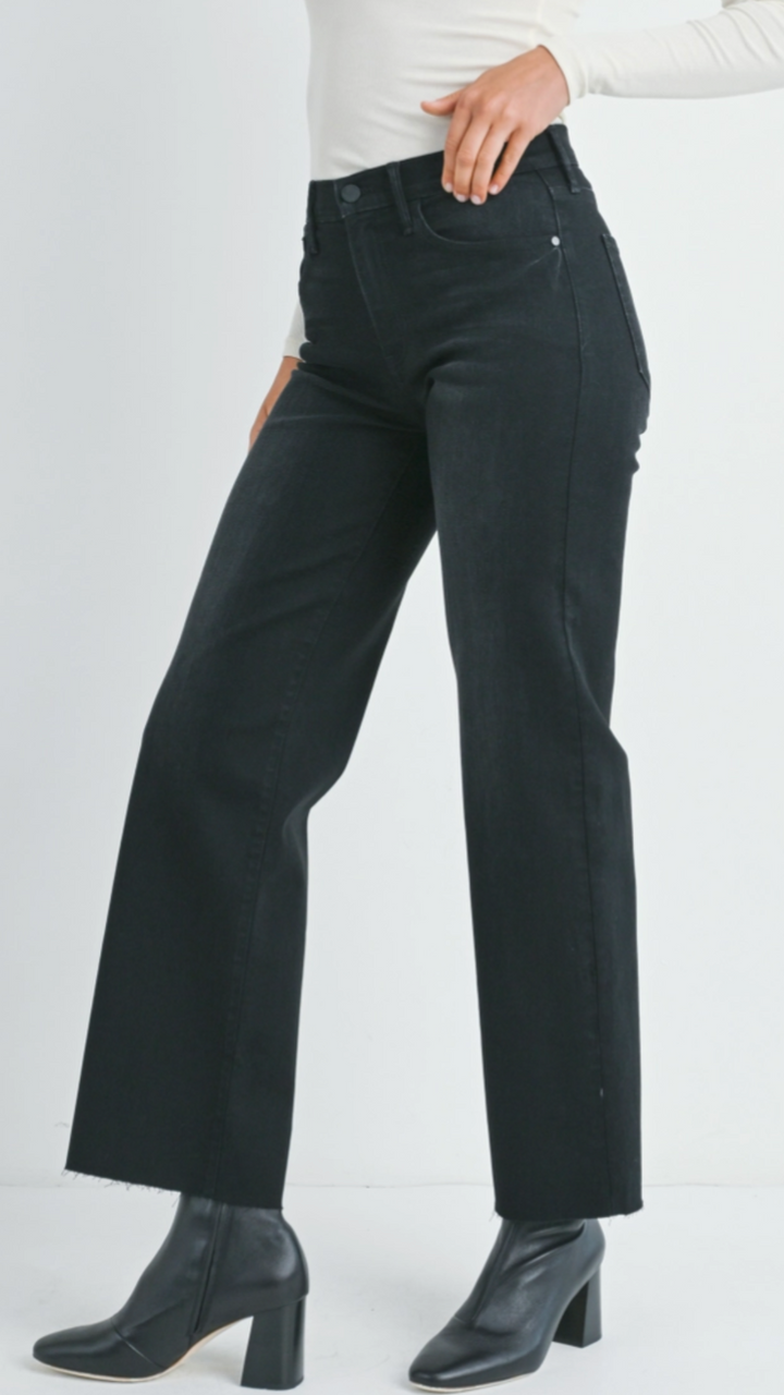Mid Rise Washed Black Slim Palazzo Jeans