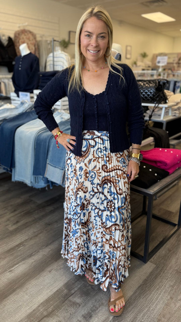 Printed Pleated Midi Skirt
