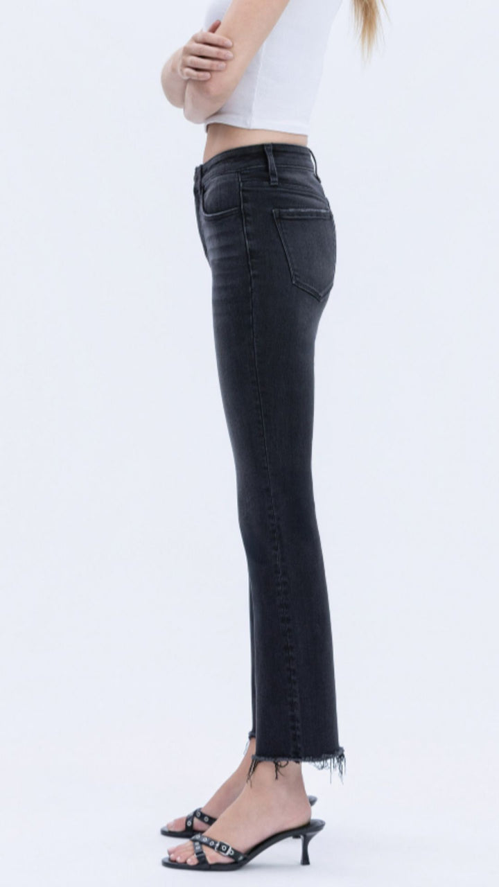 High Rise Black Seamless Waistband Kick Flare Jeans