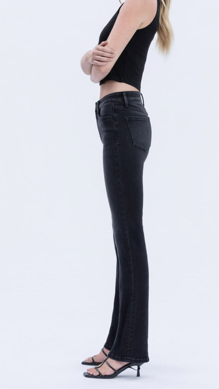 High Rise Black Full Length Slim Bootcut Jeans