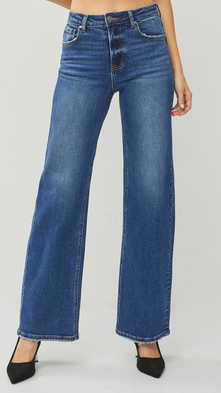 High Rise Dark Wash Full Length Straight Jeans