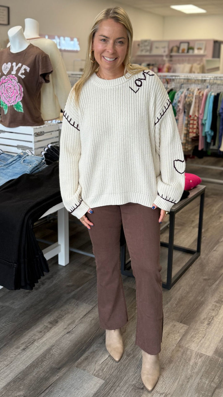 High Rise Vintage Brown Tonal Crop Flare Jeans