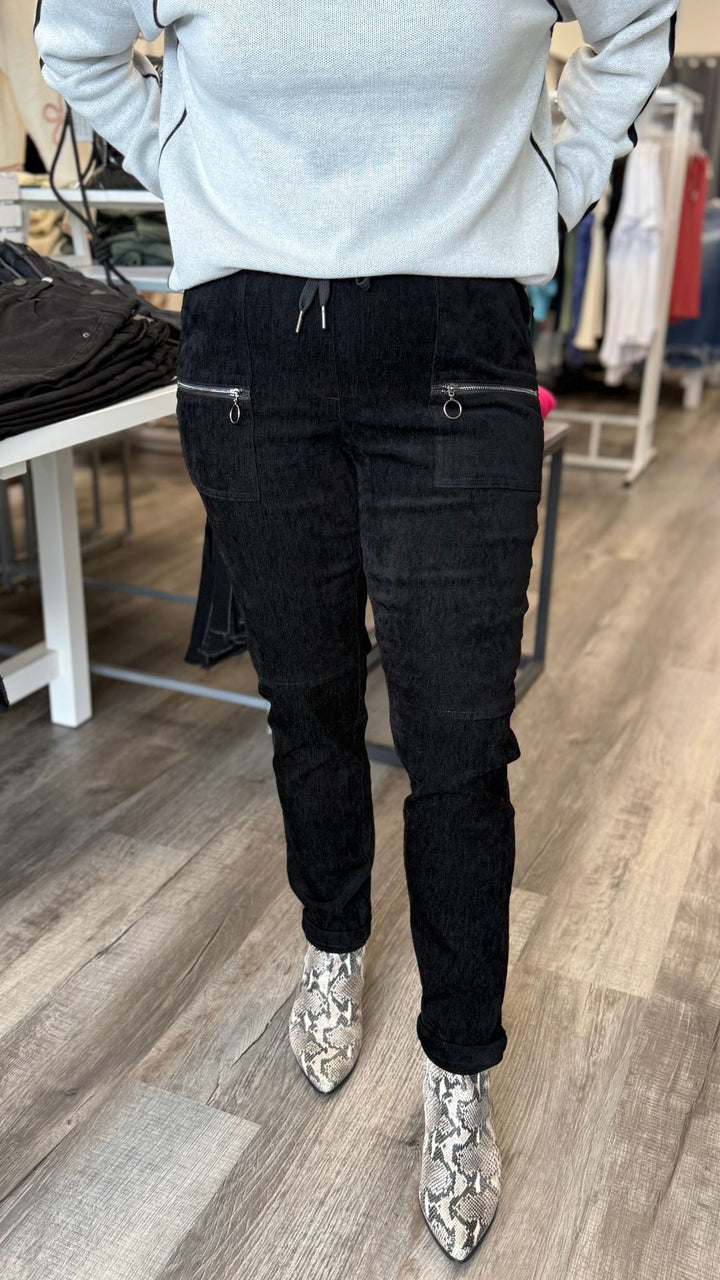 Pull On Corduroy Jogger Pants With Zip Pockets