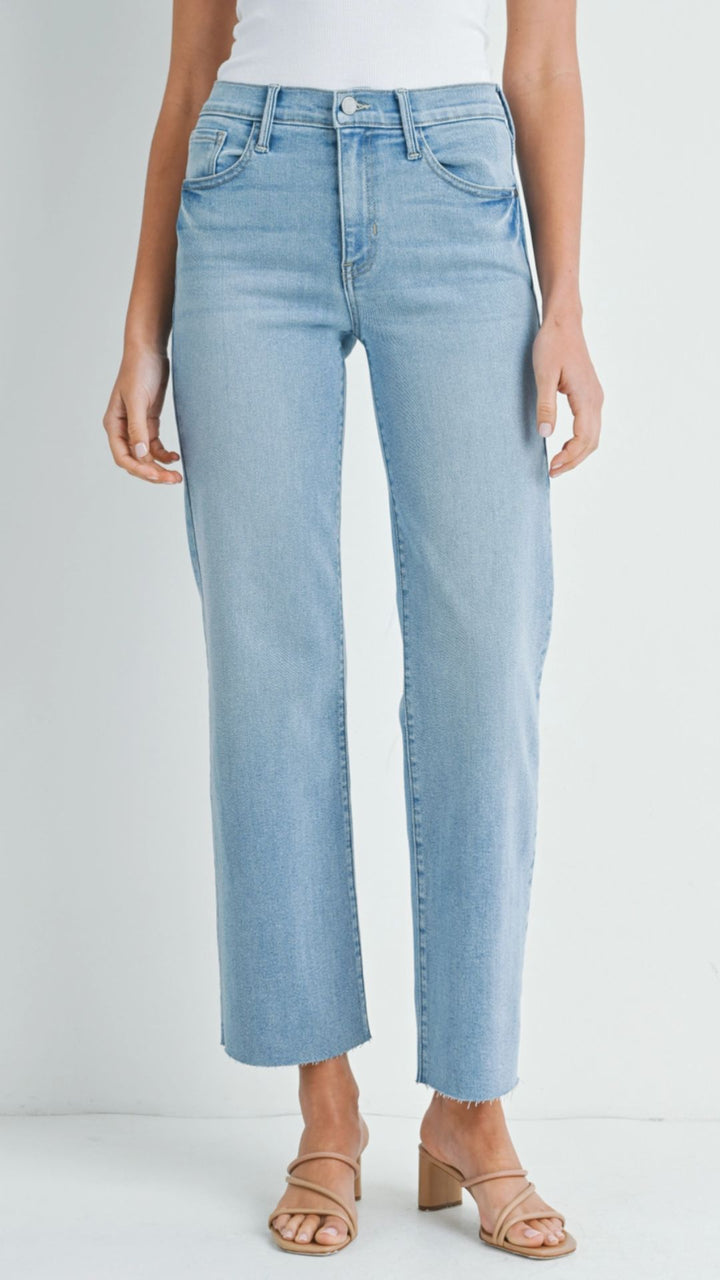 Mid Rise Light Wash Slim Palazzo Jeans