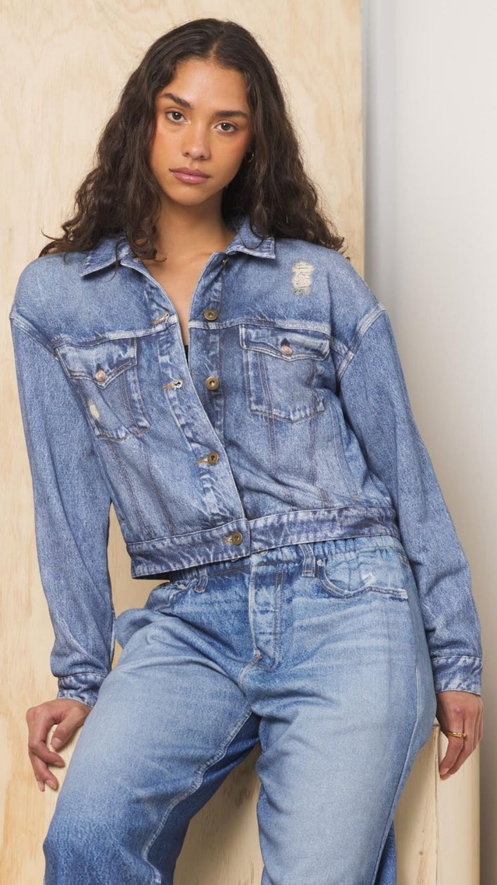 Denim Fleece Button Up Jacket