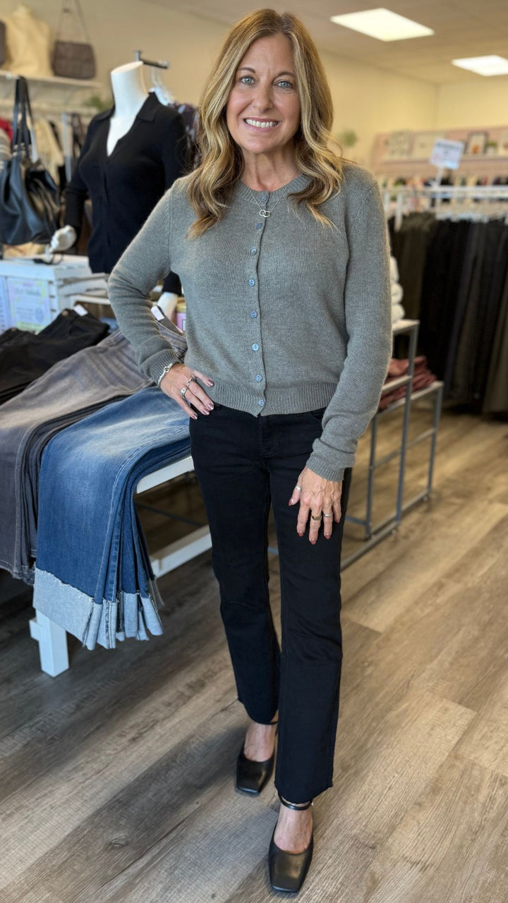 Mid Rise Jet Black Raw Hem Bootcut Jeans