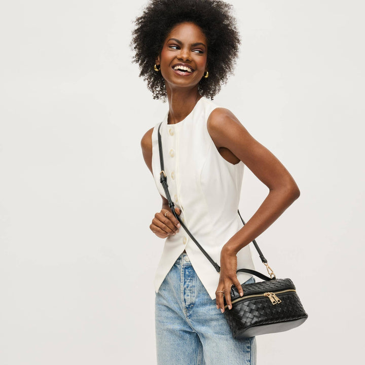 Black Richie Woven Top Handle Crossbody