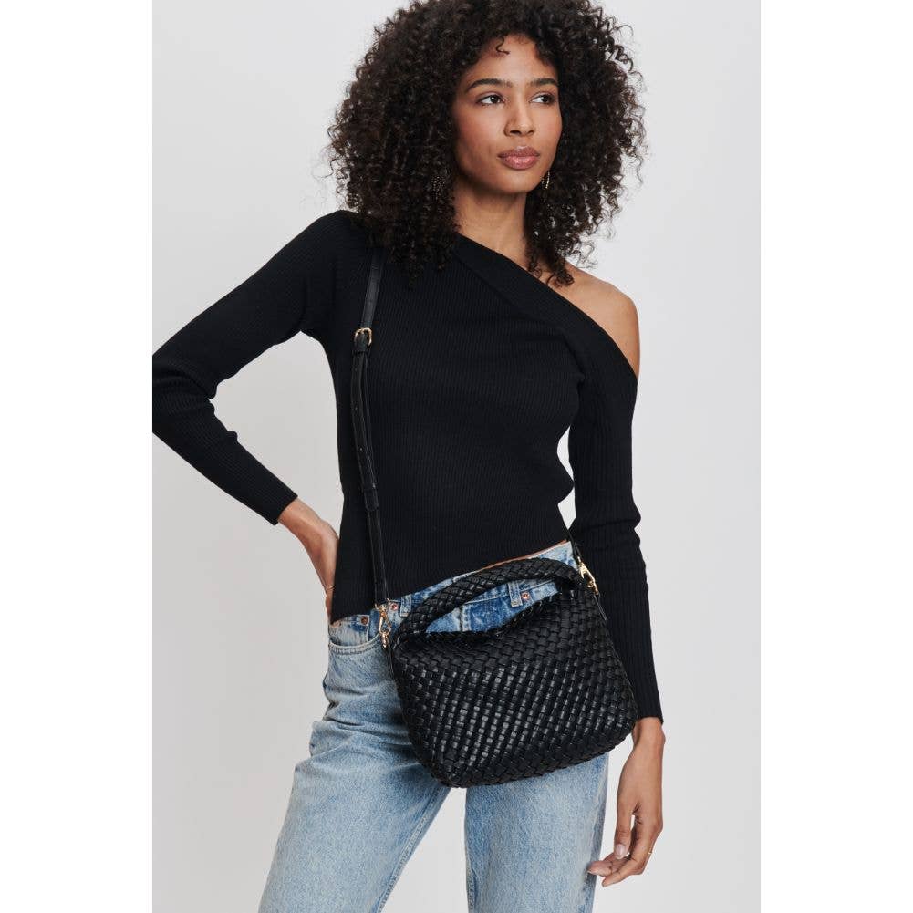 Black Woven Vegan Leather Crossbody