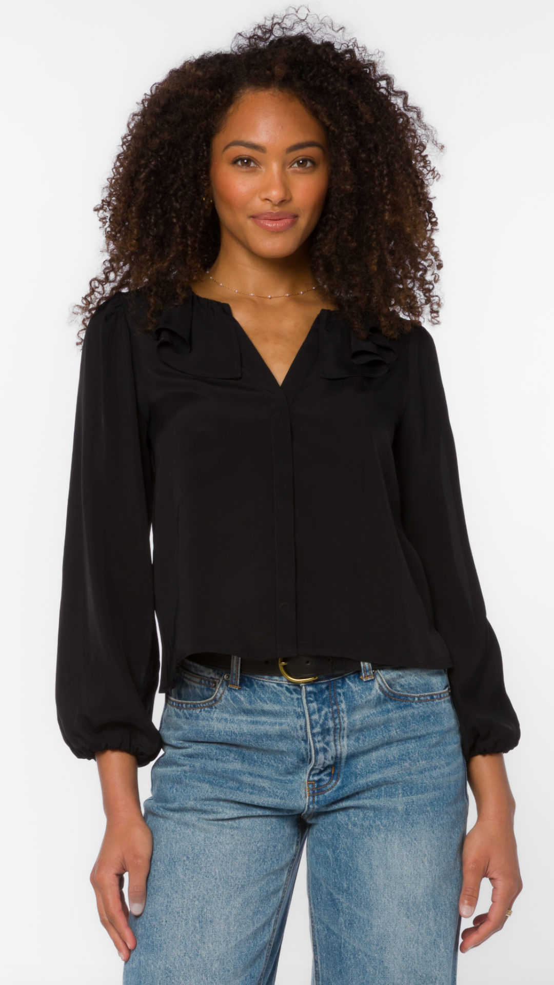 Long Sleeve Ruffle Neck Blouse