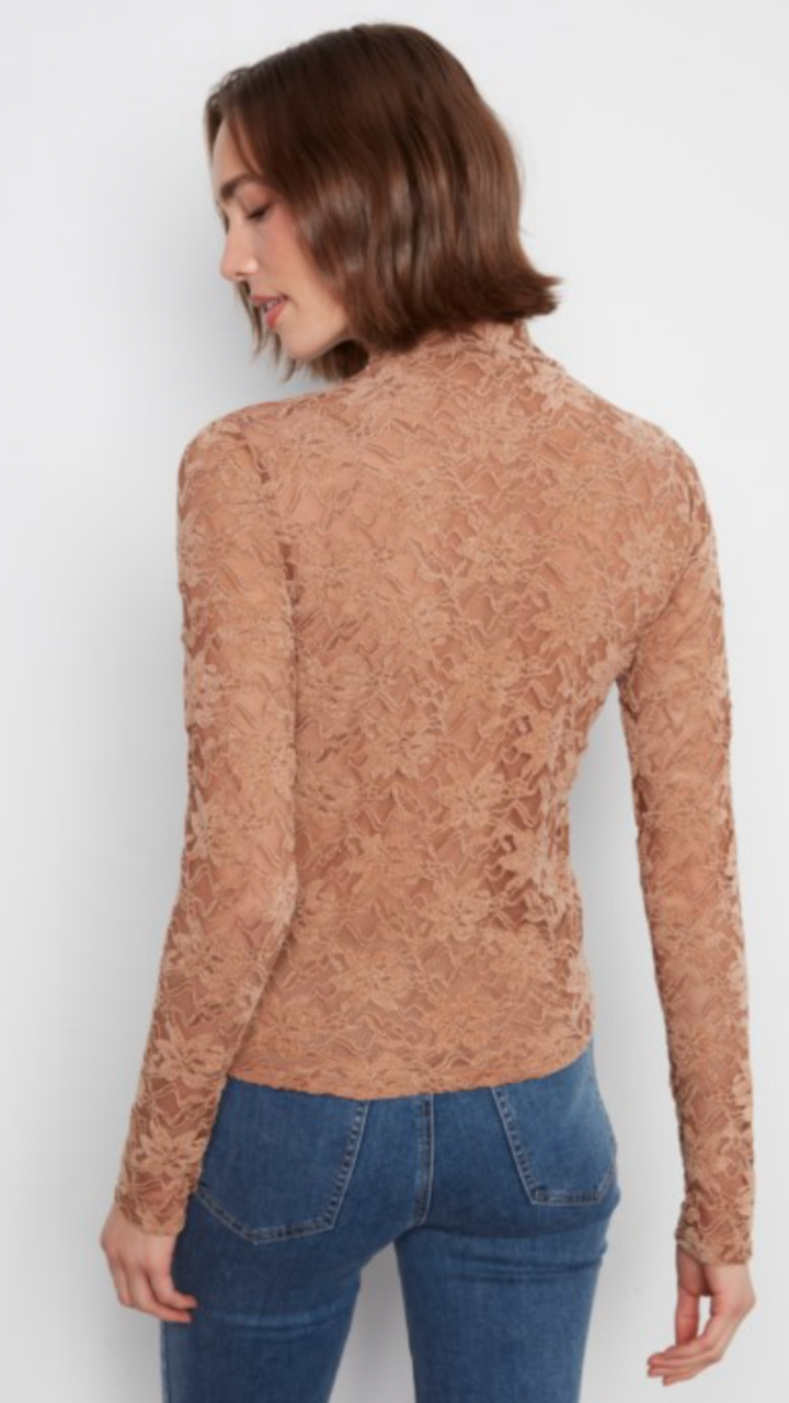 Truffle Lace Long Sleeve Mock Neck Top