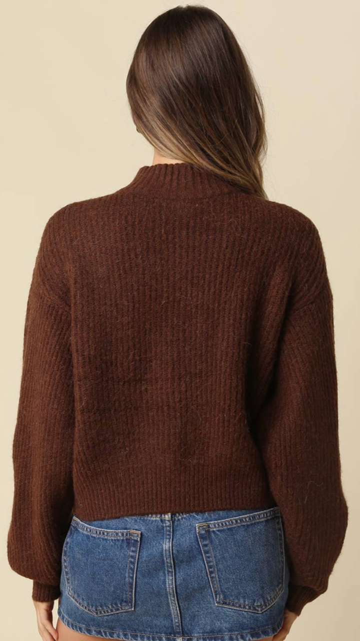 Brown Balloon Sleeve Soft Cardigan