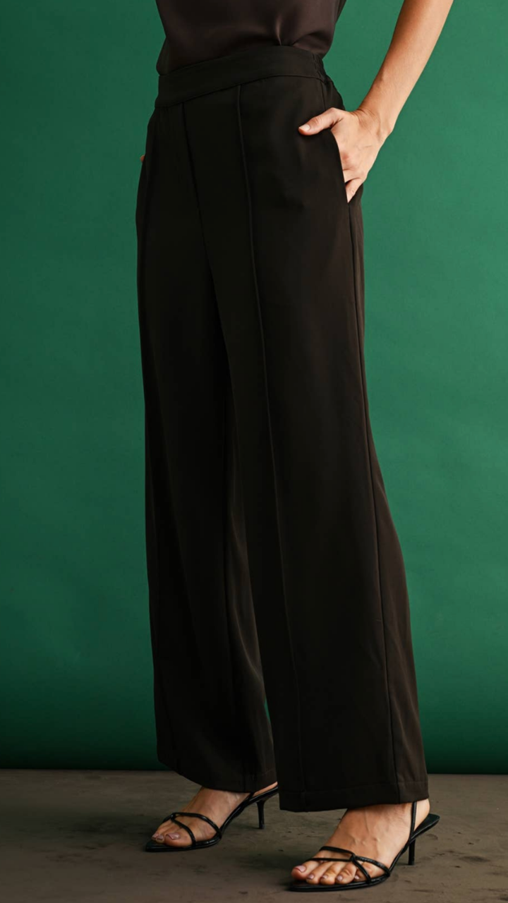 Chocolate Pintuck Elastic Waist Pants