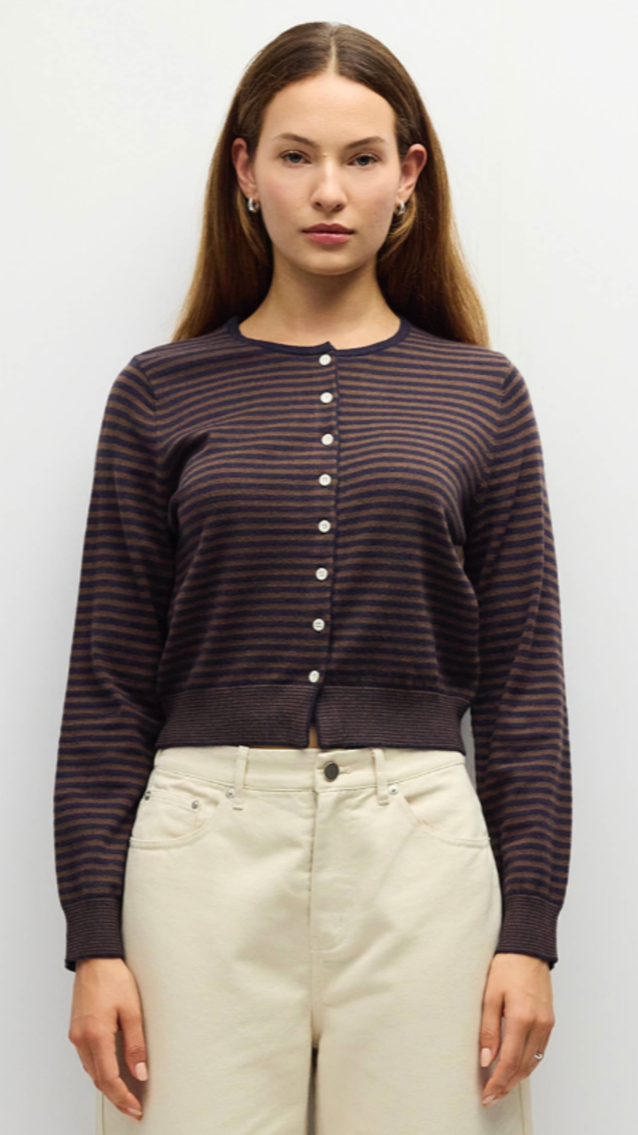 Brown And Navy Mini Striped Cardigan