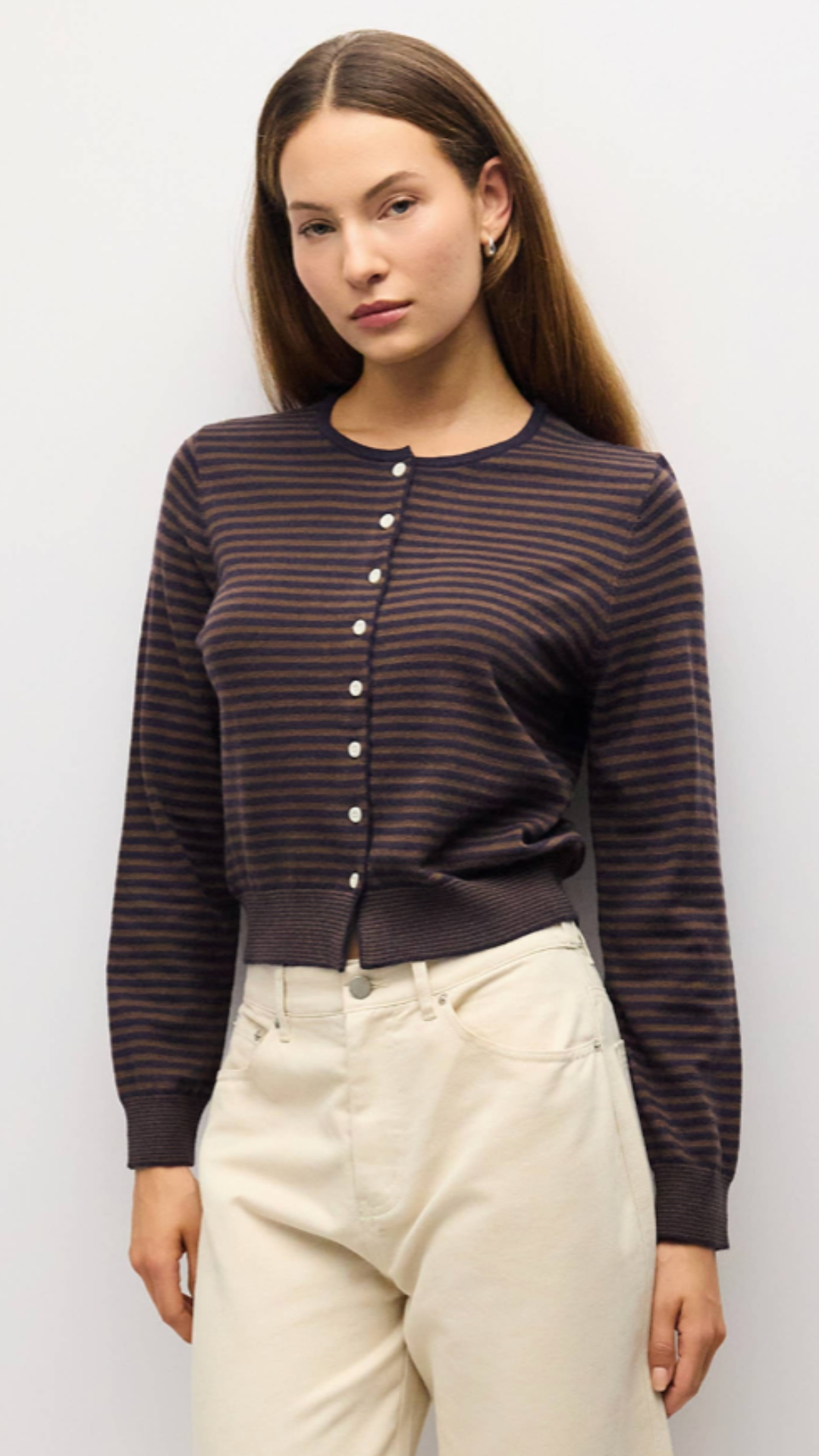 Brown And Navy Mini Striped Cardigan