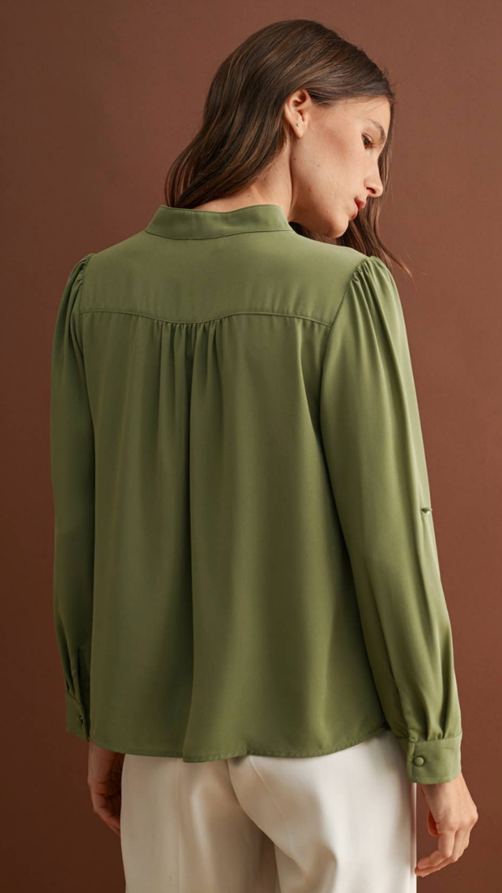 Olive Buttondown Long Sleeve Blouse