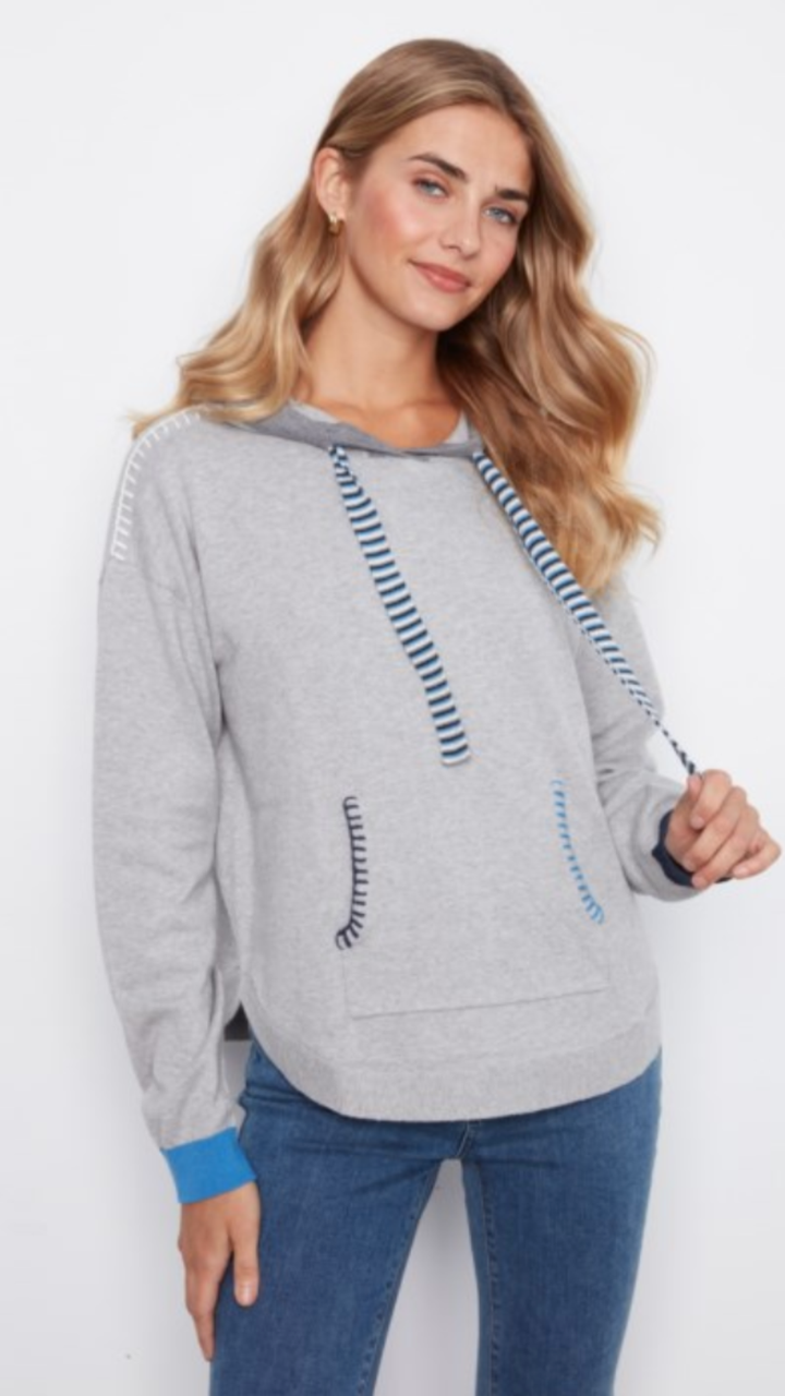 Blue Contrast Detail Hooded Sweater