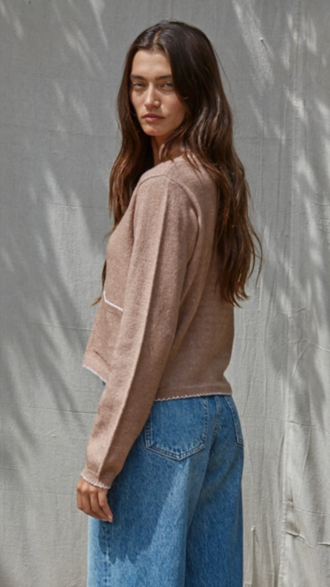 Mocha Contrast Trim Pocket Cardigan