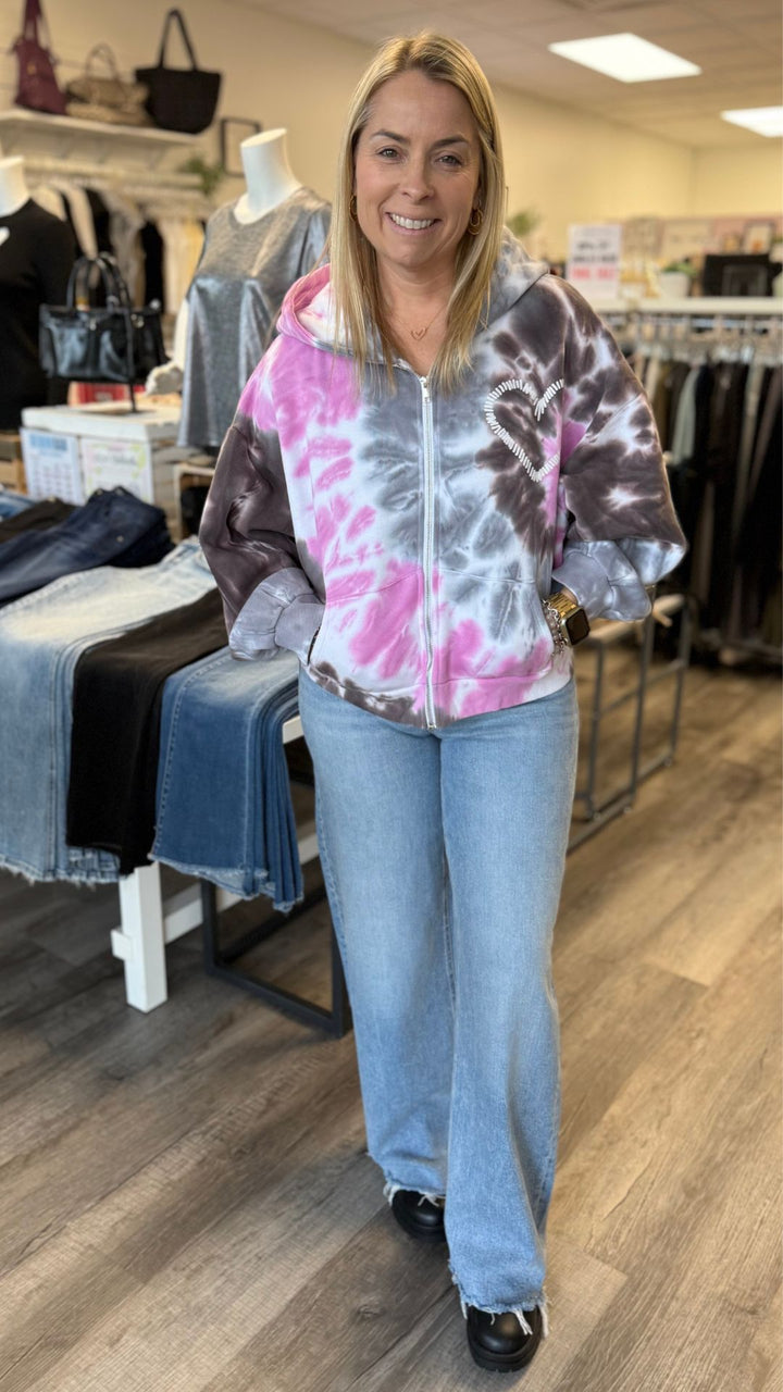 Heart Tie Dye Zip Up Hoodie