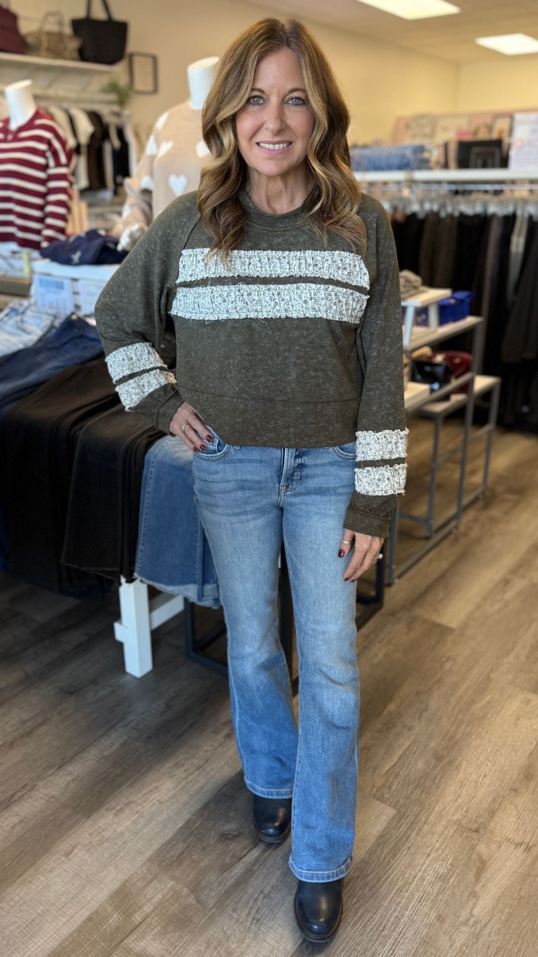 Mid Rise Medium Wash Full Length Clean Stretch Bootcut Jeans