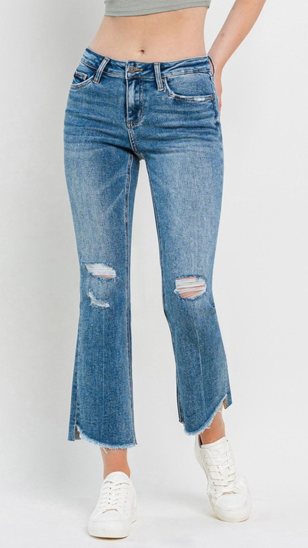 Mid Rise Ankle Kick Flare Jeans