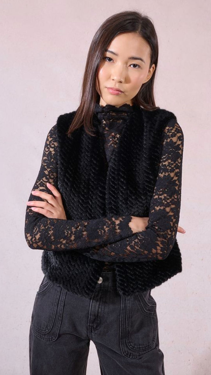 Black Lace Mock Neck Undersweater Top