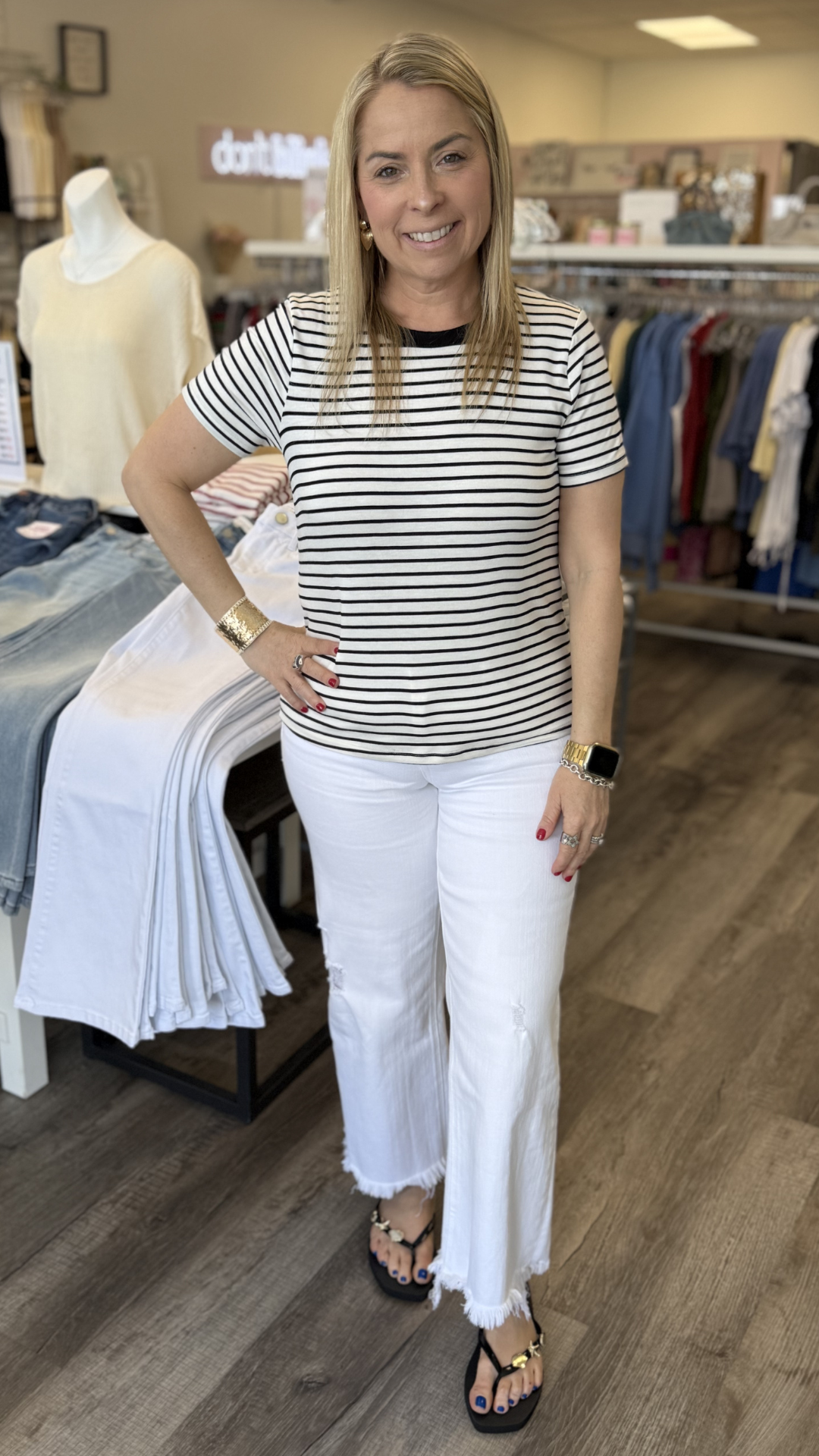 High Rise Optic White Slight Distressed Raw Hem Crop Wide Jeans