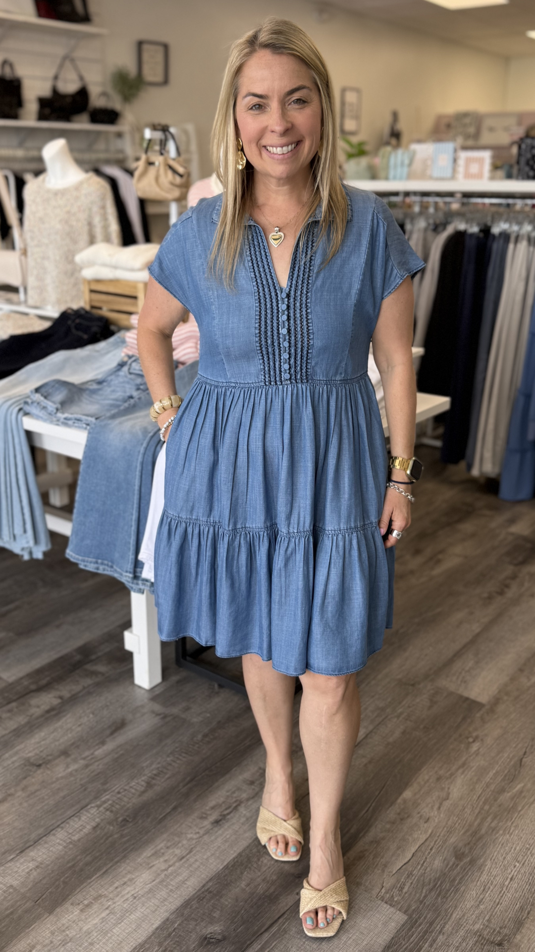 Chambray Flutter Sleeve Mini Dress