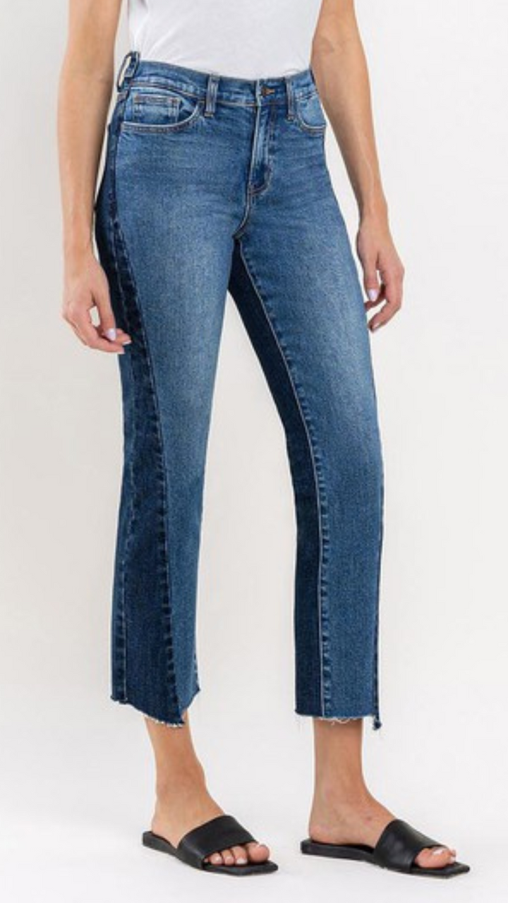High Rise Colorblock Straight Jeans