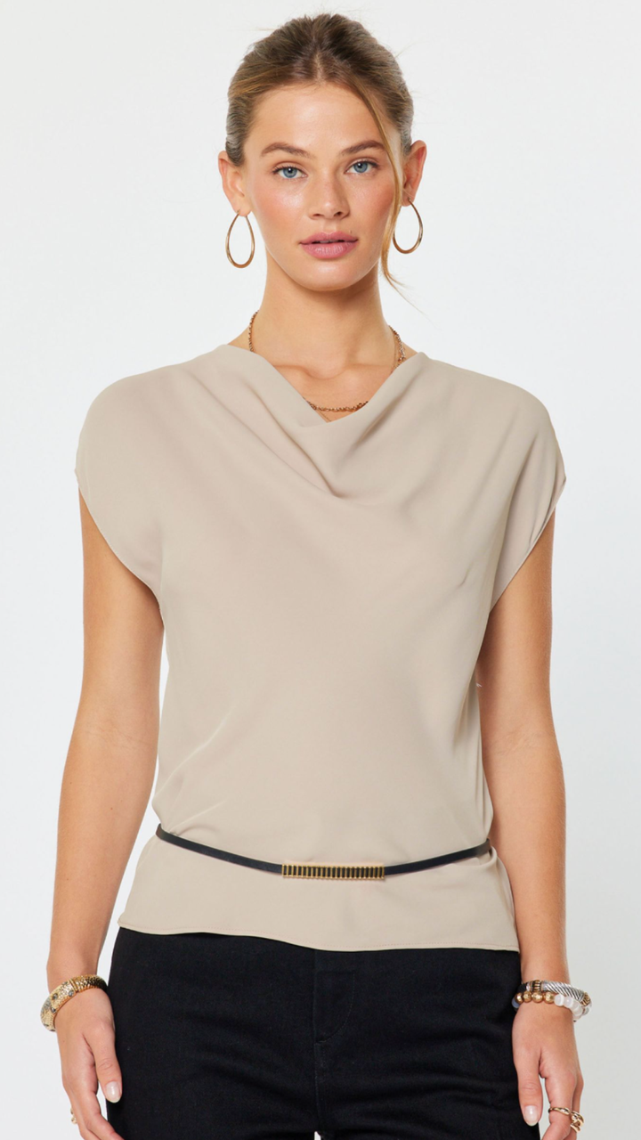Taupe Draped Cowl Neck Blouse