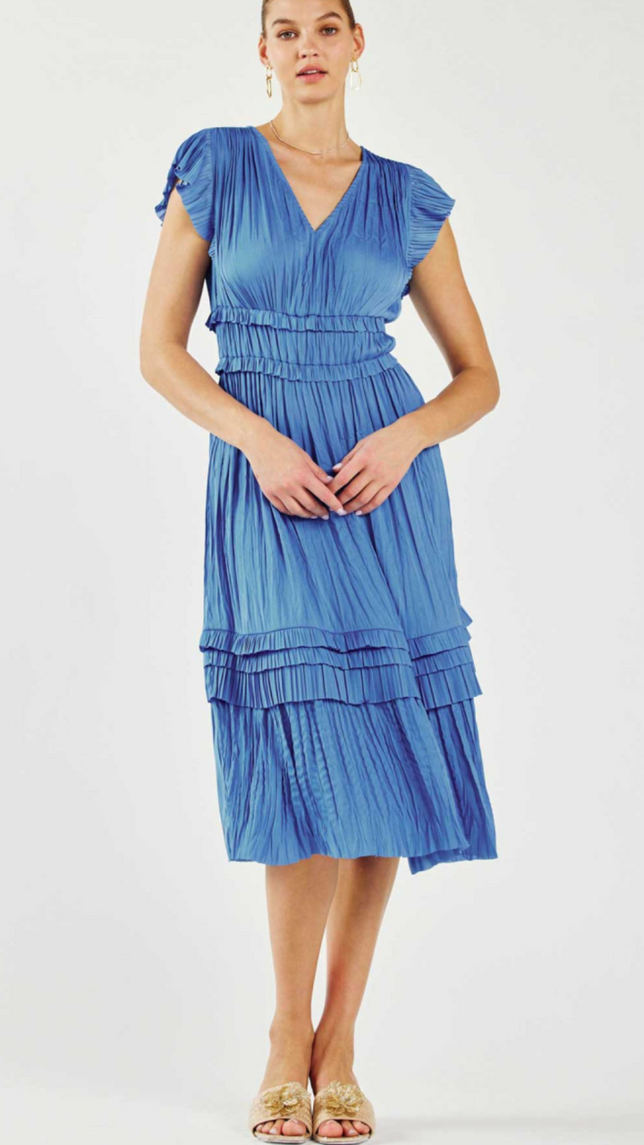 Faded Blue Ruffle Midi Dress