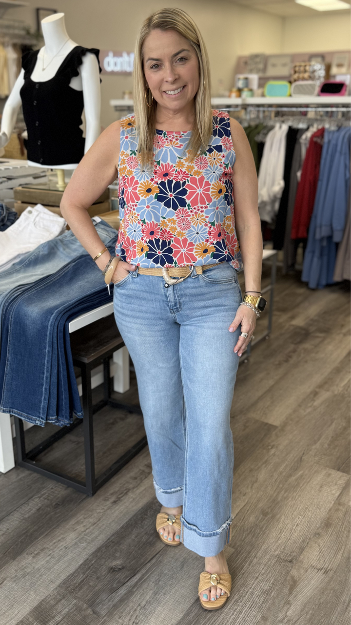 Floral Sleeveless Top With Back Keyhole