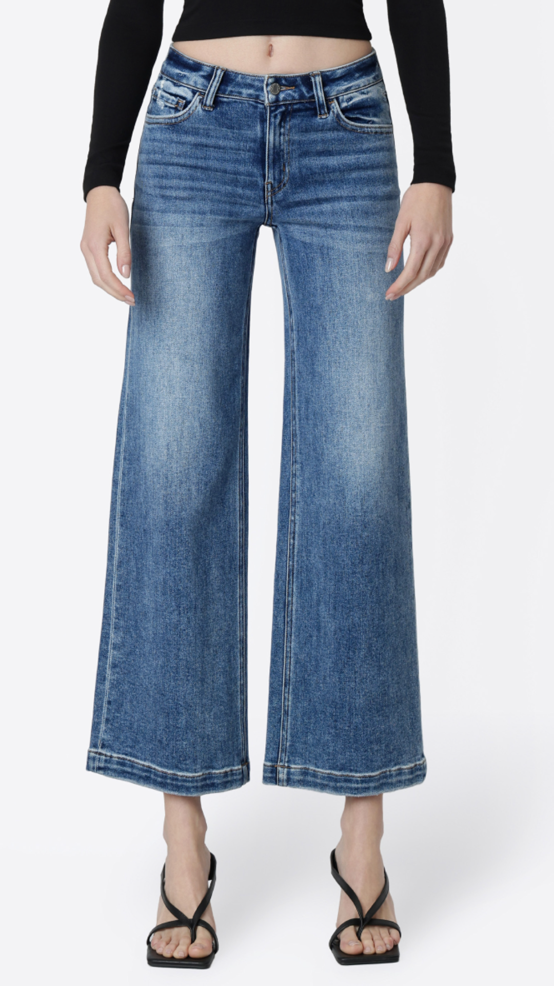 Mid Rise Medium Wash Ankle Wide Leg Jeans