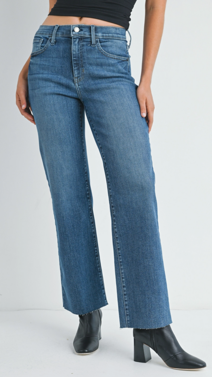 Mid Rise Dark Wash Slim Palazzo Jeans