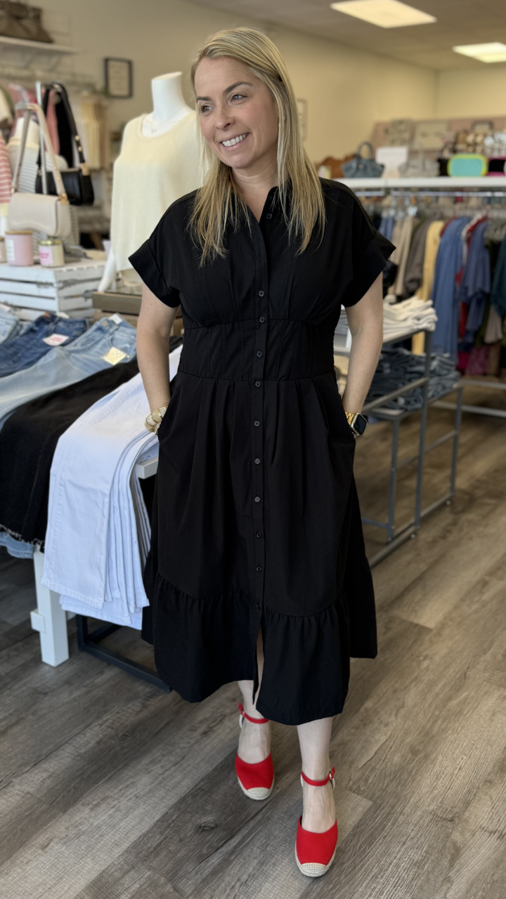 Black Poplin Midi Shirtdress