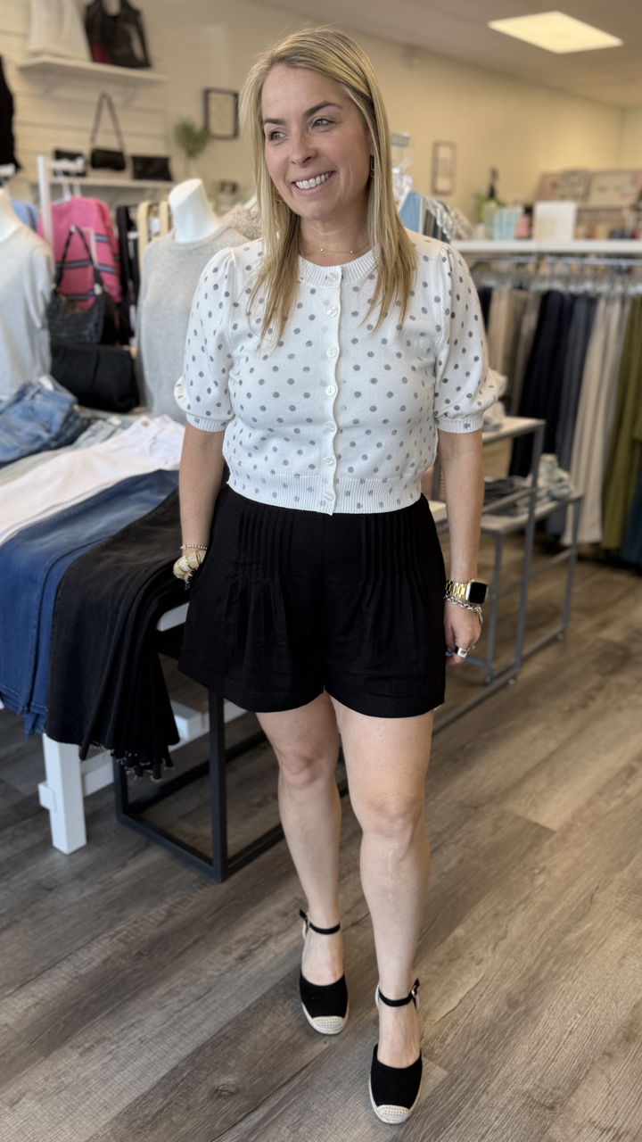 Polka Dot Printed Short Sleeve Button Front Cardigan