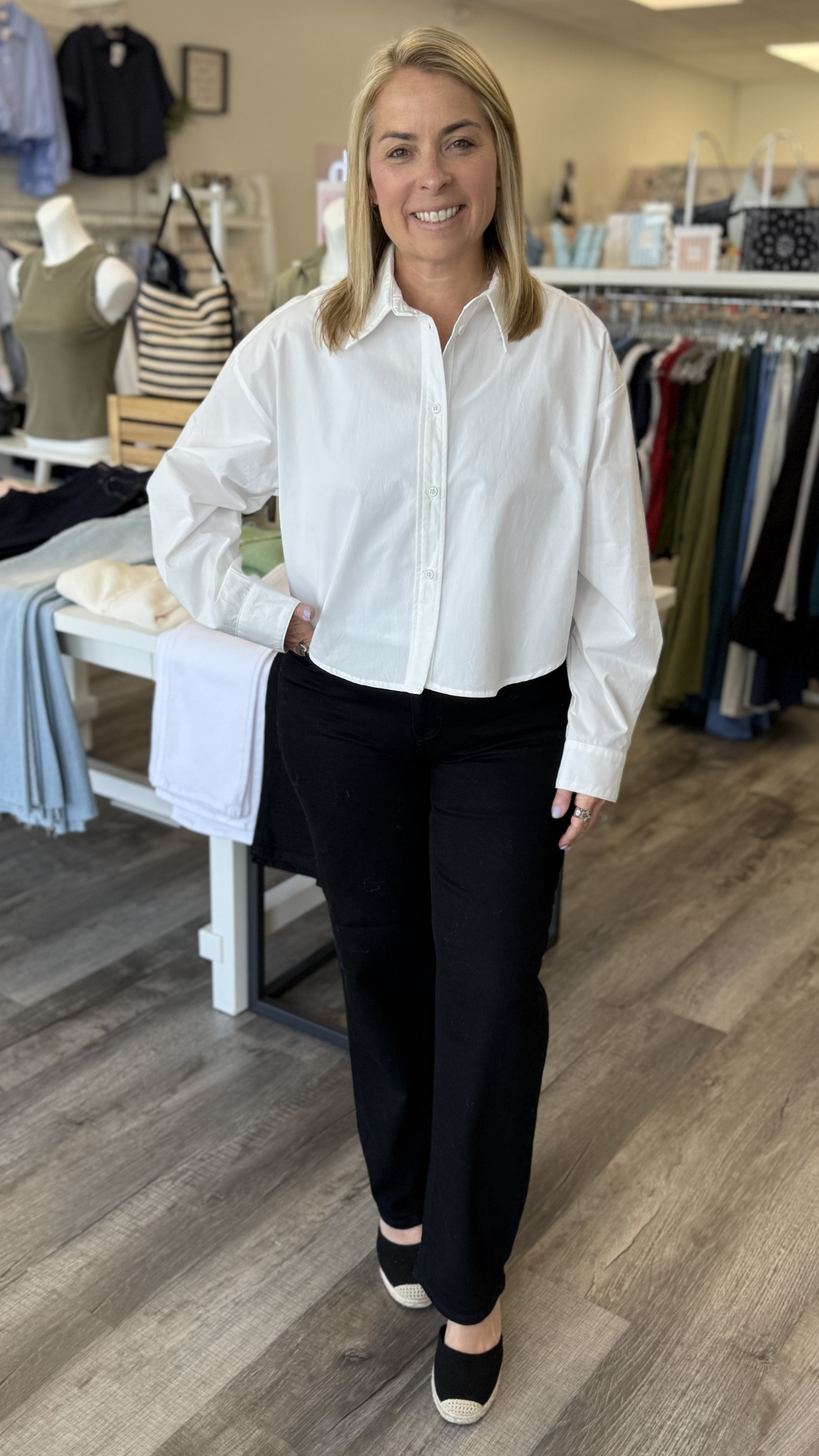 White Poplin Buttondown Top