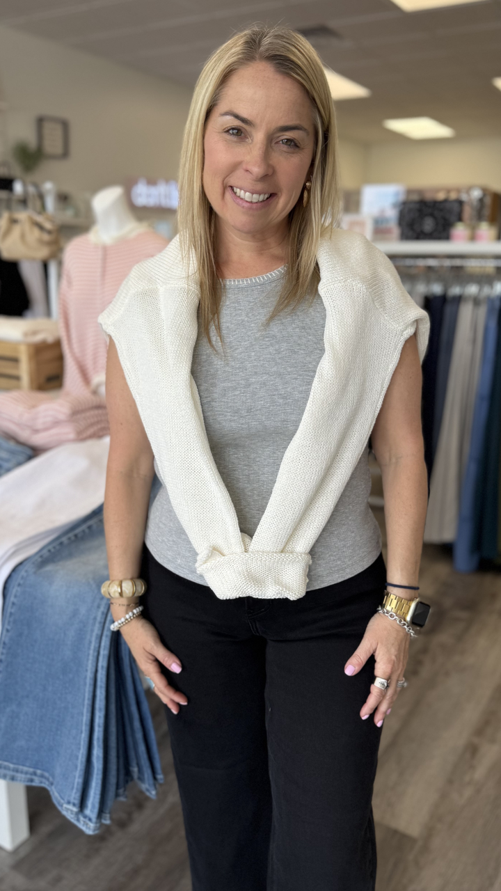 Grey Ribbed Knit Tank With Stitch Detail