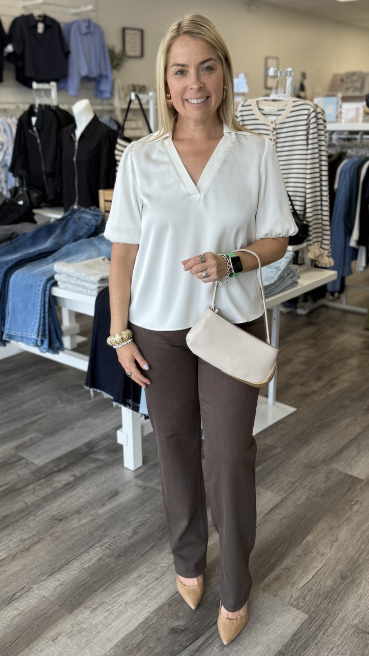 Ivory Short Puff Sleeve Blouse