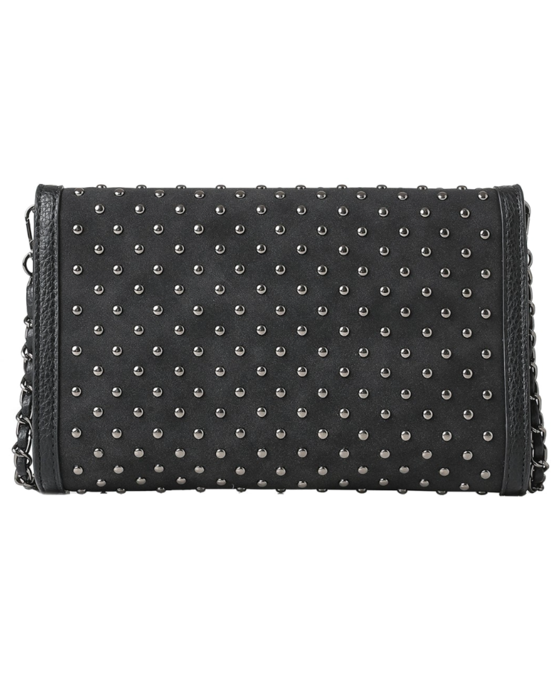 Beth Black Suede Studded Clutch
