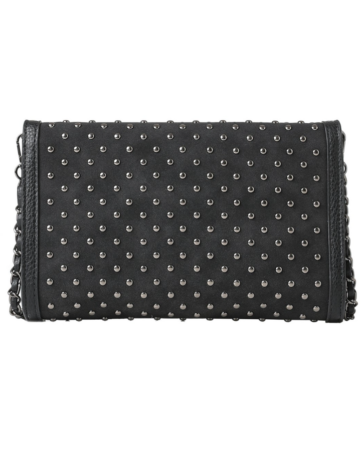 Beth Black Suede Studded Clutch